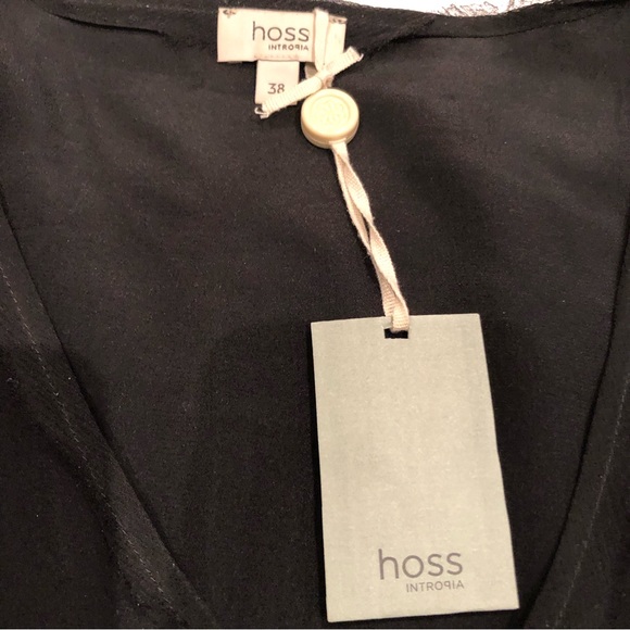 Hoss Intropia Black Silk Top with Beaded/ Sequin Bow and Puffed Sleeves - Picture 9 of 13